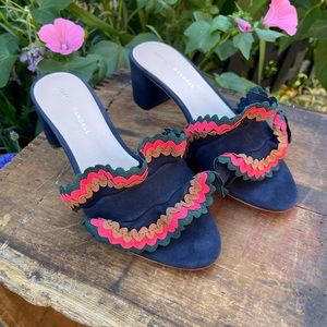 💵📉 Loeffler Randall Vera Ruffled Suede Mule Sandal Navy